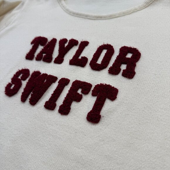 Taylor Swift Knit Varsity Sweater Collegiate Red Era Ivory Maroon Womens S/M - Picture 4 of 12
